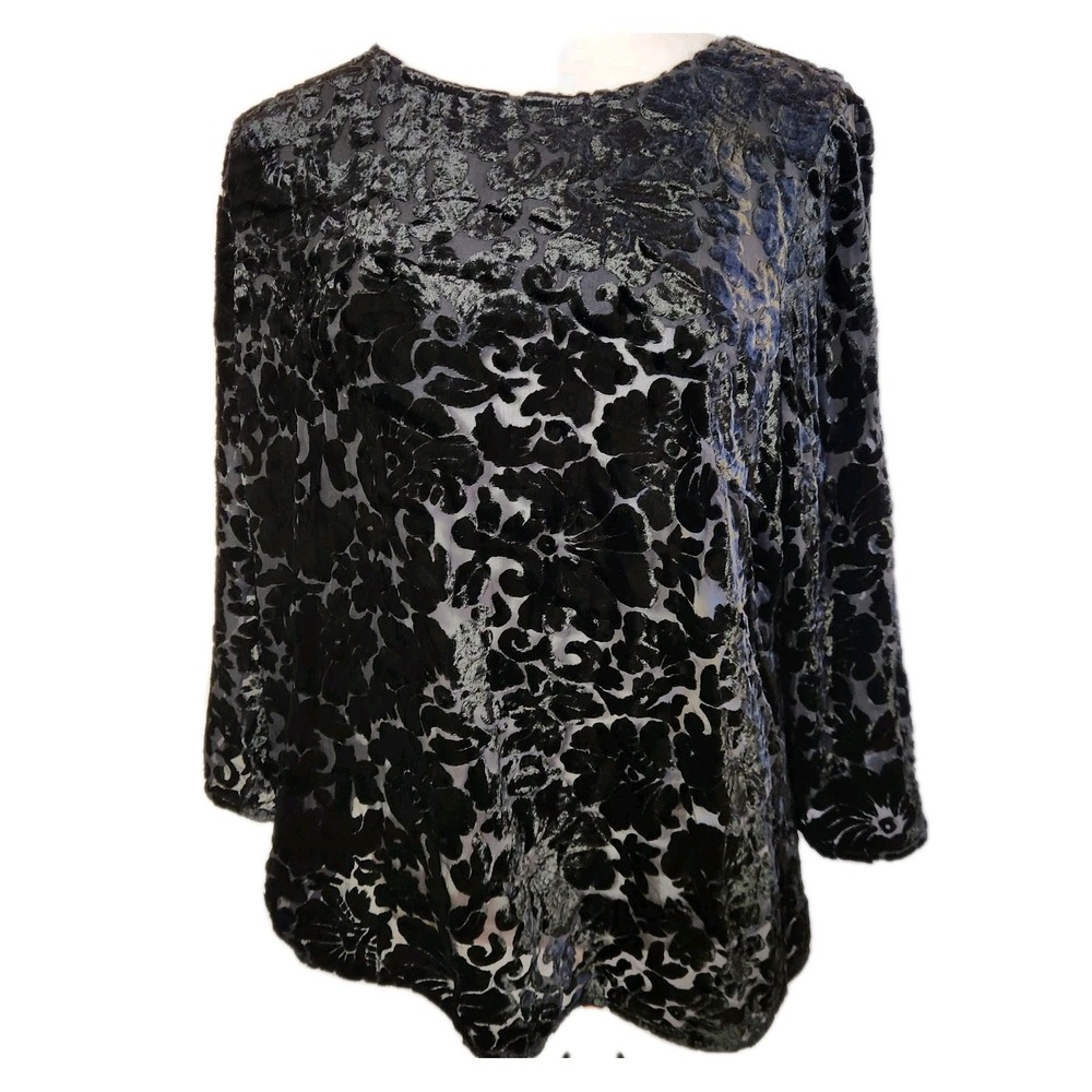 Talbots RSVP Womens Burnout Velvet Blouse Sz Large Black Witchigoth Holiday NWT